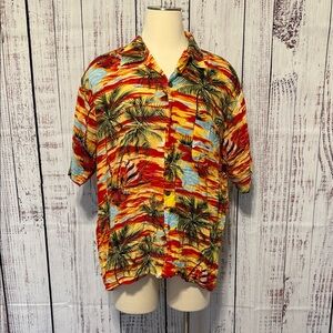 Tropical Palm‎ Print Women's Button Down Shirt